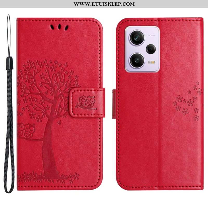 Etui Folio do Poco X5 5G z Łańcuch Drzewo Stringów I Sowy